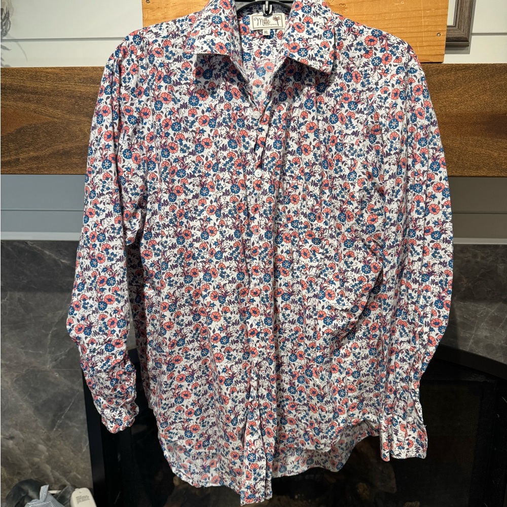 Mille Sofia Top in Bluebell, pink and blue floral button down
